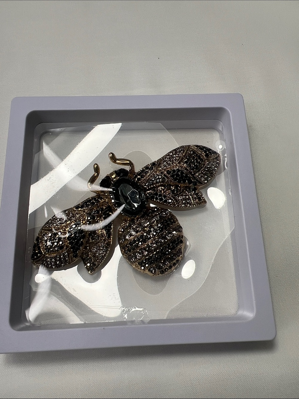 Embellished Bee Brooch with Black Center Stone